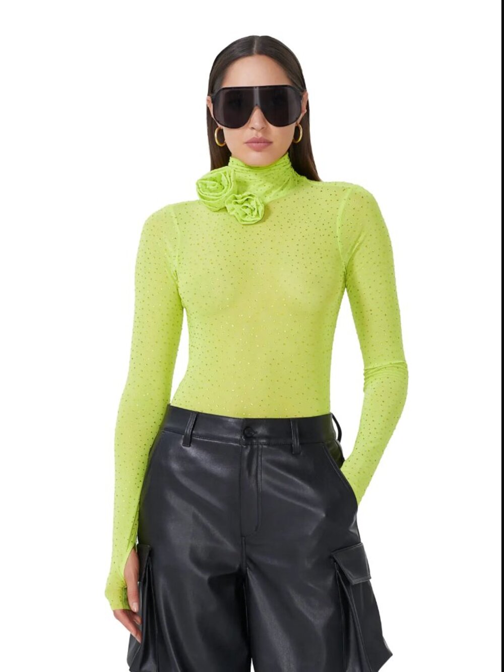 AFRM Zadie Rosette Rhinestone Top - Lime Punch
